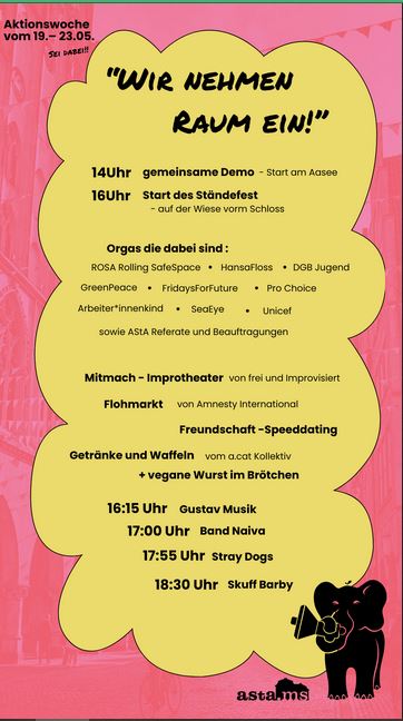 Plakat für die Aktionswoche gegen Verdrängung, Tagesprfogramm Freitag